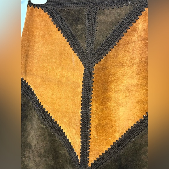 VTG 70s Saks Fifth Avenue Patchwork Suede Maxi Skirt Boho Hippie Chevron Small - Picture 7 of 16
